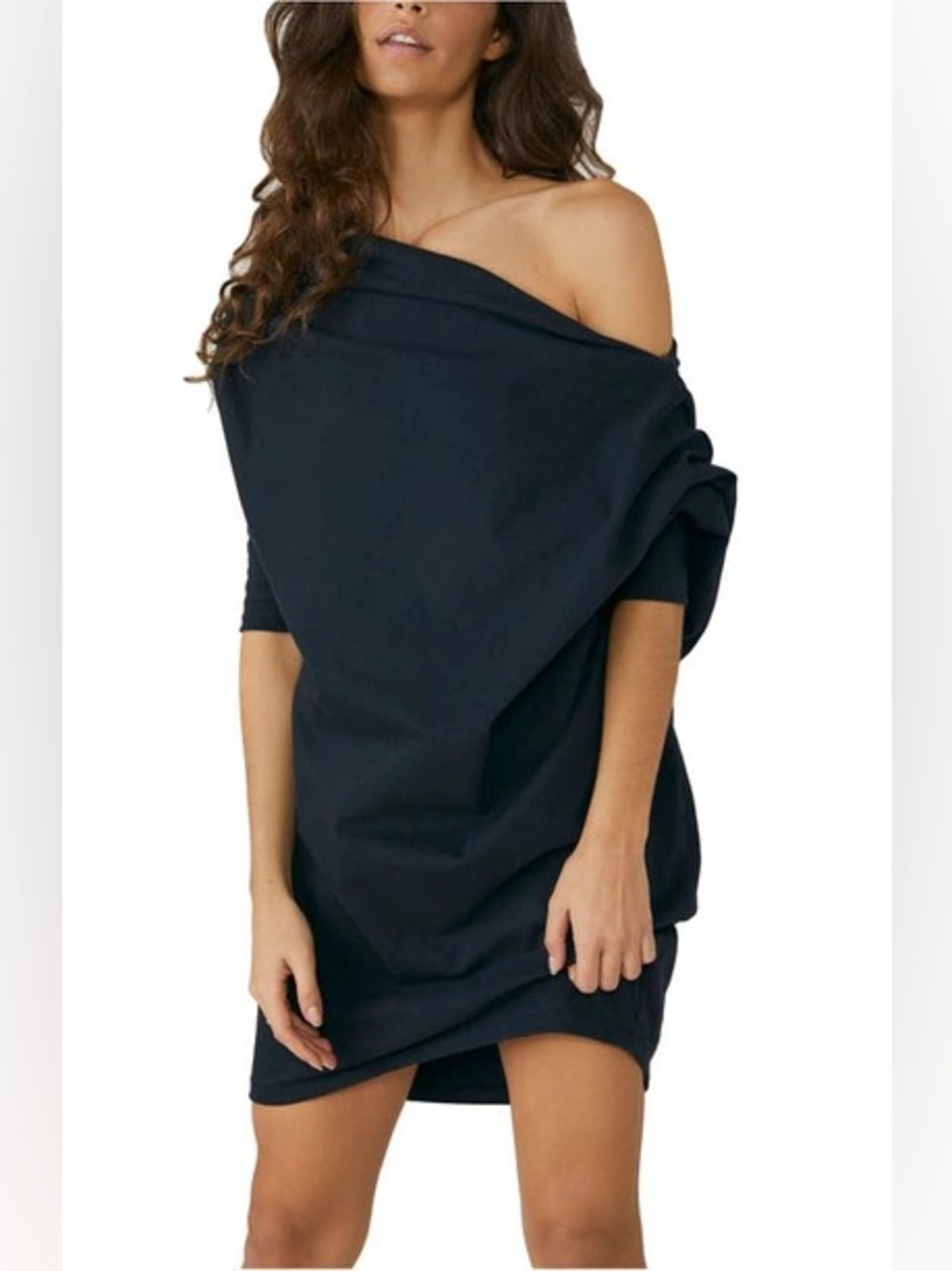 NEW Free People Beach Oversized Modern Mini Dress in Black Large 100% cotton